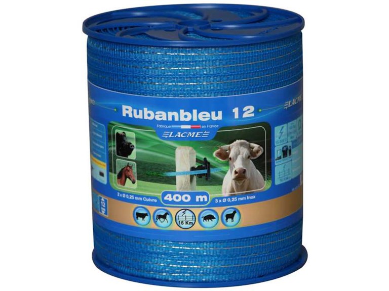 Blaues Band RB 12 mm:   PREMIUM-Band. Für lange Zäune bis 16km  2 Kupferleiter, verzinnt Ø 0,25mm
