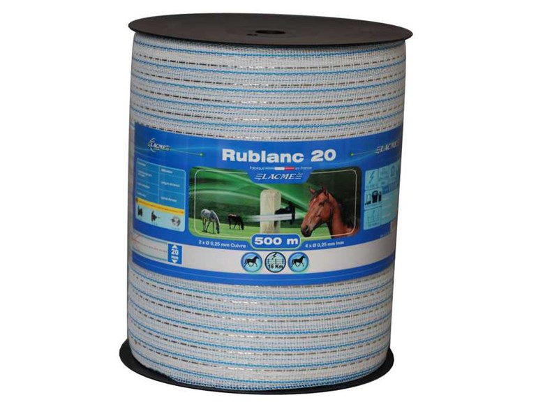 Weisses Band RB 20 mm:   CLASSIC-Band. Für lange Zäune bis 16km. Ideal für Pferde  2 Kupferleiter,