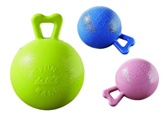 FunBall; Farbe: blau:   Der FunBall ist ein Spielzeug für Pferde und Ponys. Der Griff ermöglicht zud