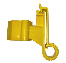 Breitbandisolator für T-Pfosten; Farbe: gelb:   Für Litzen und Bänder bis 40mm.   Einfaches Klicksystem ermöglicht das Anb