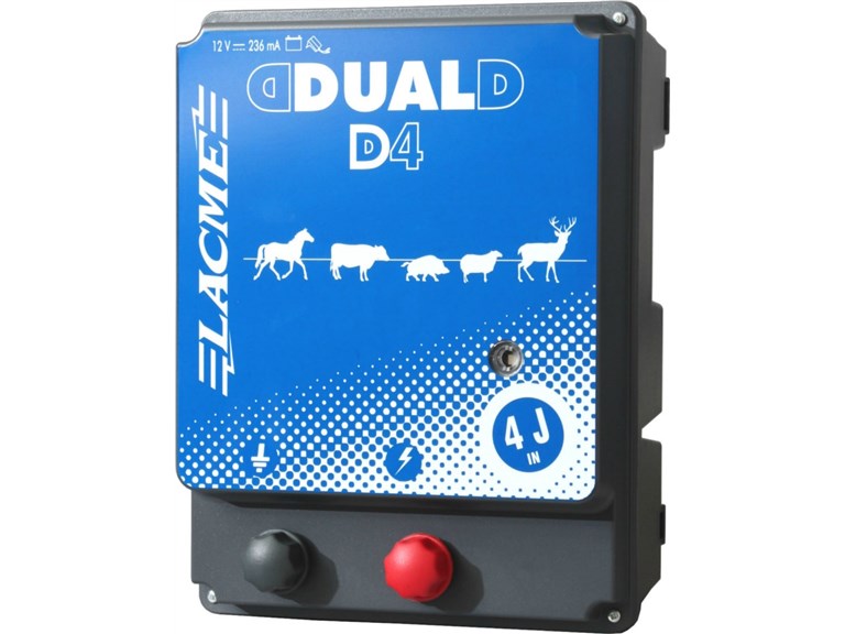 DUAL D4-2:   Dieses DUAL Weidezaungerät kann je nach Gegebenheiten mit Netzstrom oder 12V