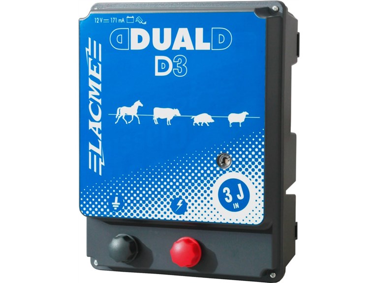 DUAL D3:   Dieses DUAL Weidezaungerät kann je nach Gegebenheiten mit Netzstrom oder 12V