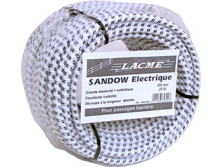 Sandow-Gummiseil, elektrifizierbar:   Rolle: 25m  Ø 8 mm. Elektrifizierbar  Ideal Tore für Pferde