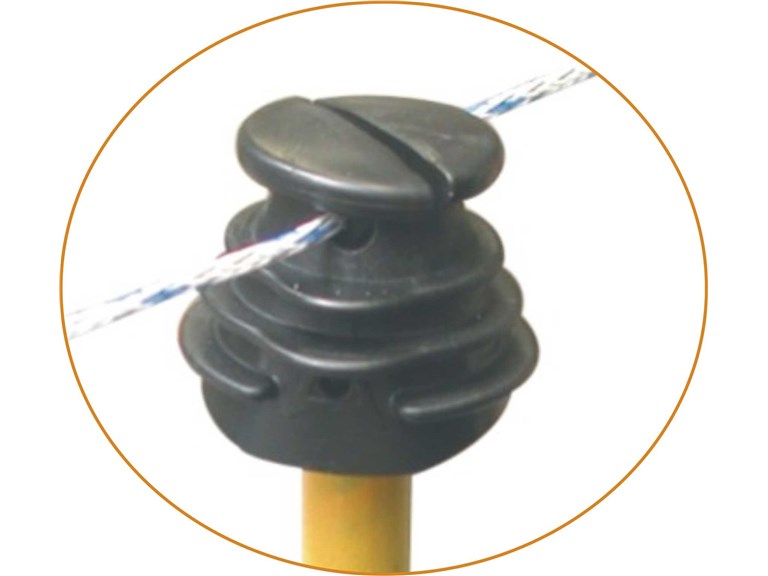 Isolator ISUNI:   Kopfisolator für Glasfaserpfahl Ø 12mm   Für Litzen und Drähte   Isolier
